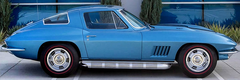 side view of a 67 Corvette 427 with side exhausts