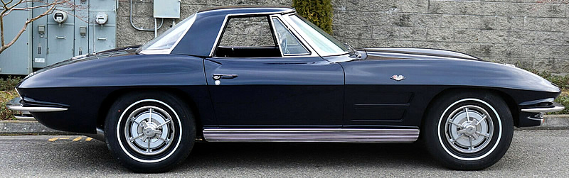 Side view of a 1963 Corvette convertible with the optional hardtop