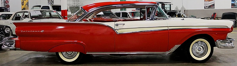Side view of a 57 Ford Fairlane 500 Victoria
