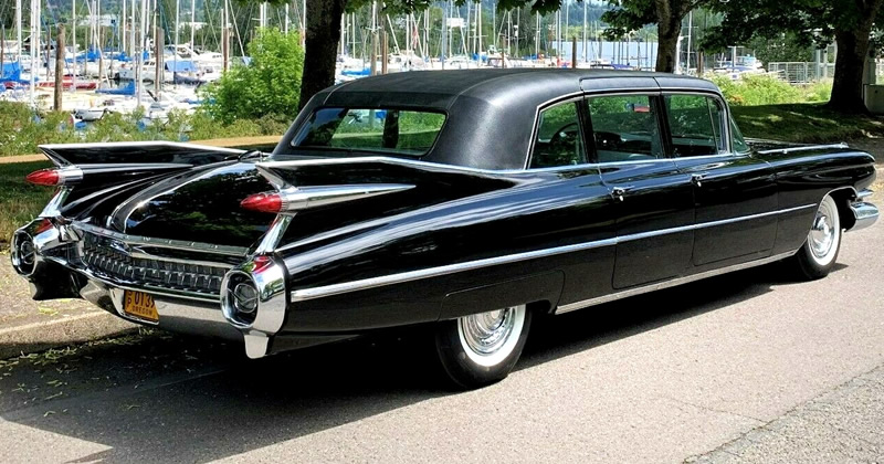 rear view of a 1959 Cadillac Fleetwood Limo