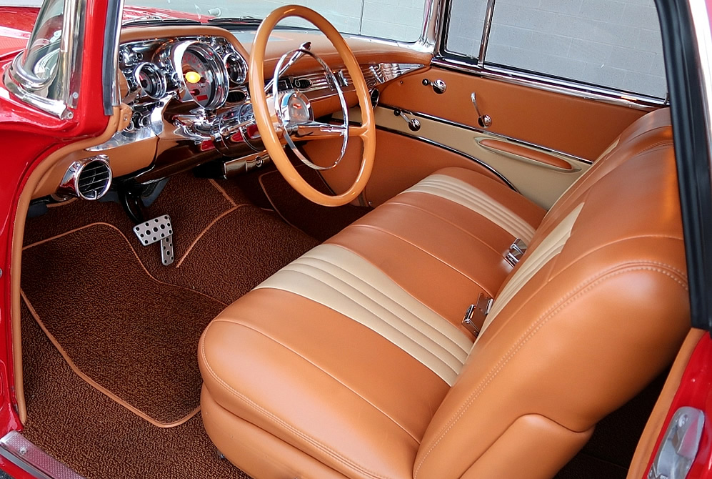 Custom interior inside a modified 57 Chevrolet Nomad
