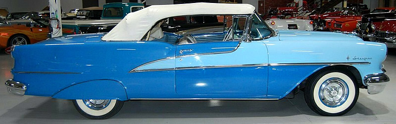 side view of a stunning 1955 Oldsmobile 98 Convertible