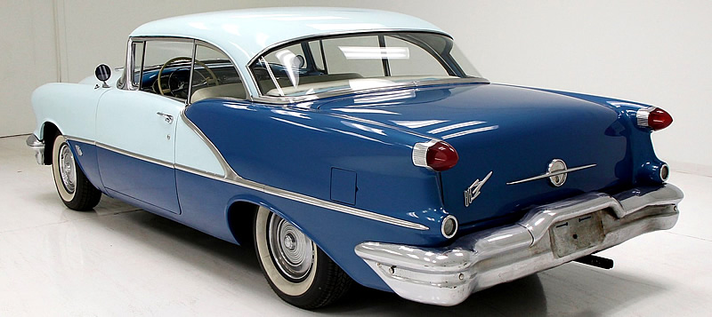 rear view of a 56 Oldsmobile 88 coupe