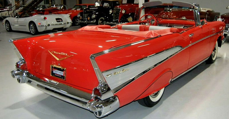 rear view of a 57 Chevy convertible