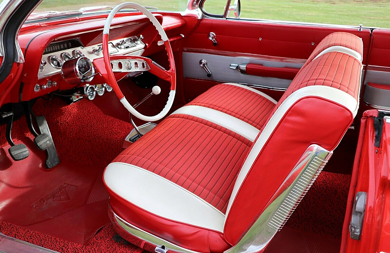 cloth and vinyl interior of a 1961 Chevy Impala