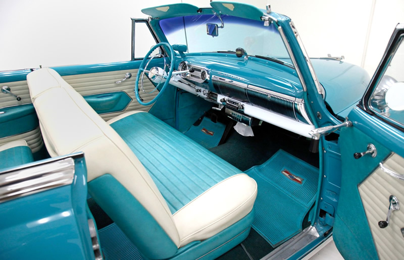 lovely interior of a 54 Chevy Bel Air convertible