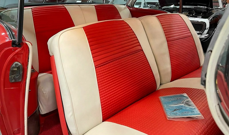 original two-tone red / white interior of a 1955 Oldsmobile Ninety-Eight
