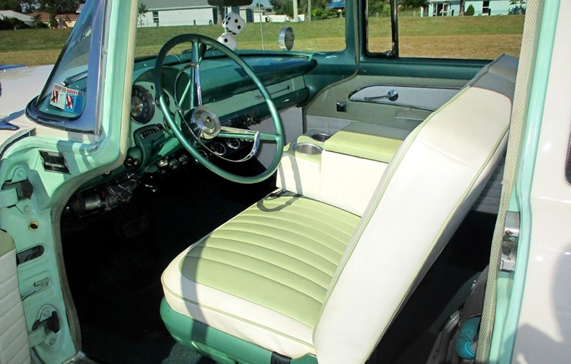 Spring Mist Green and White interior of a 1956 Ford Fairlane