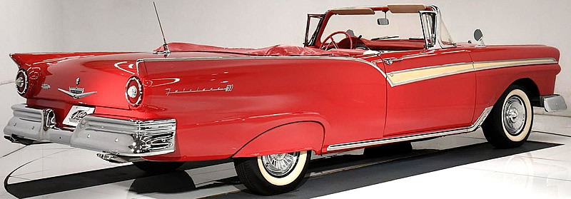 rear view of a 1957 Ford Sunliner convertible with the top down