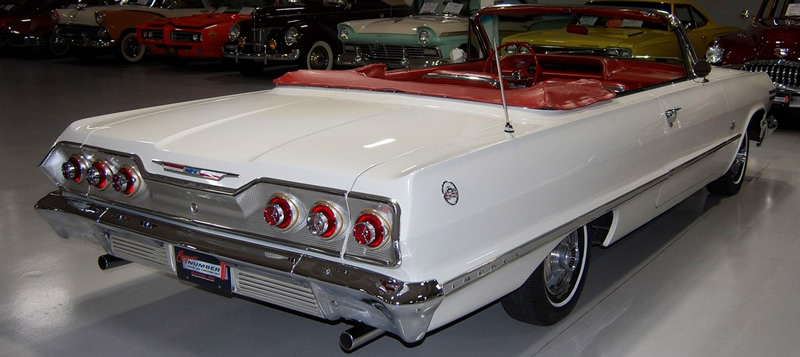 rear view of a 1963 Chevy Impala SS convertible showing the triple taillights