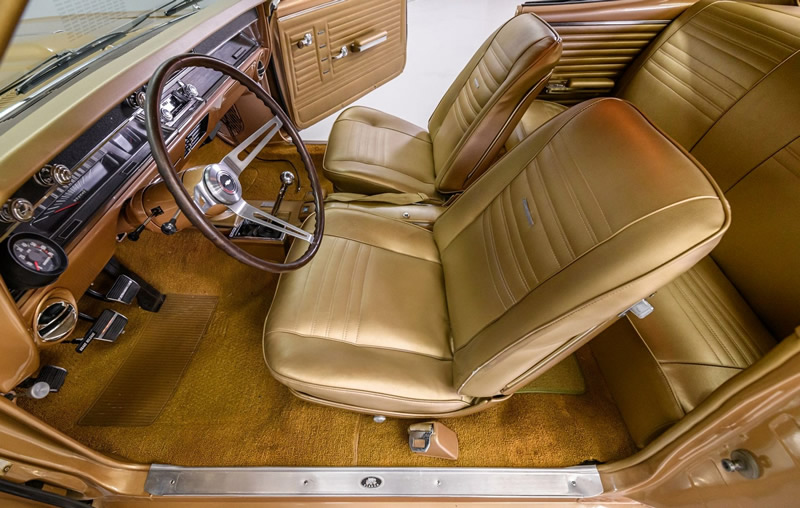Gorgeous 67 Chevelle interior with optional Strato bucket seats and center console.