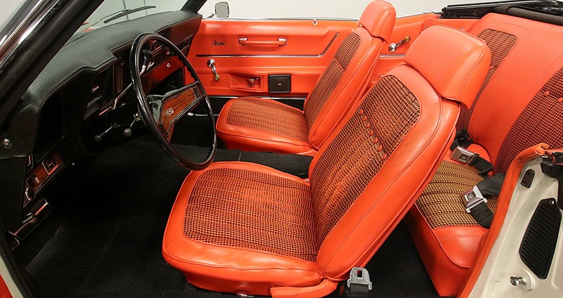 orange houndstooth interior of a 69 Chevy Camaro Pace Car