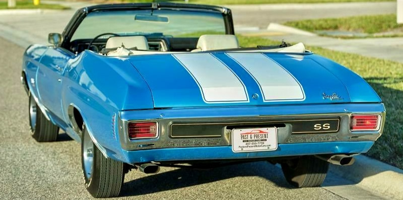 Rear view of a 1970 Chevy Chevelle SS 454 convertible with the top down
